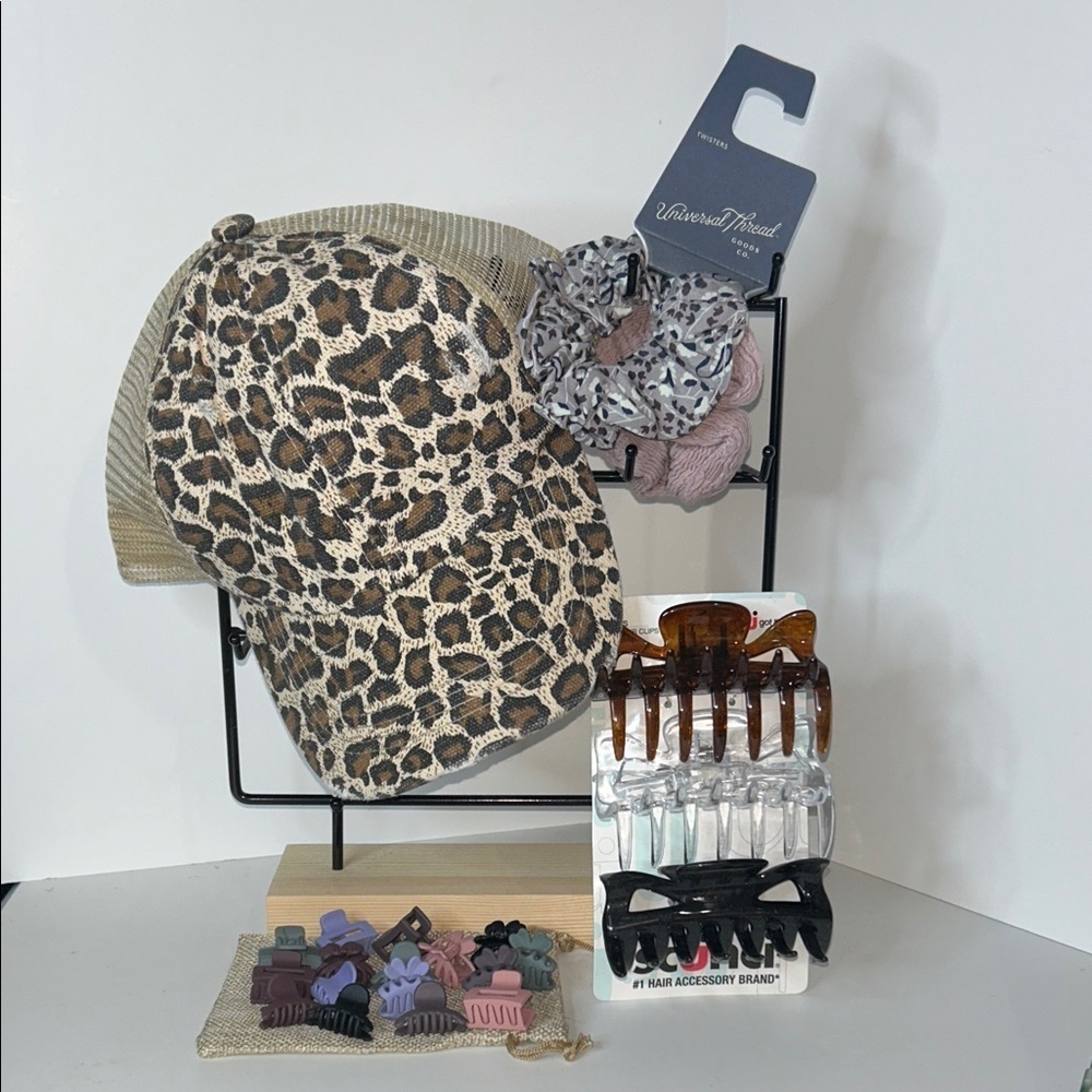 Leopard Print Cap and Hair Accessories Set NWT